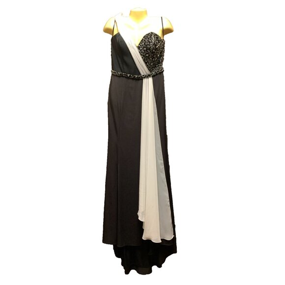 IMPERO COUTURE Euro size 46 Designer Formal Gown Black White Beaded One Shoulder - Picture 1 of 13